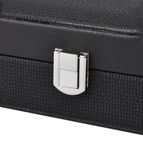 NEW Black Woven Embossed Faux Leather Jewelry Box with Mirror - Picture 8 of 9